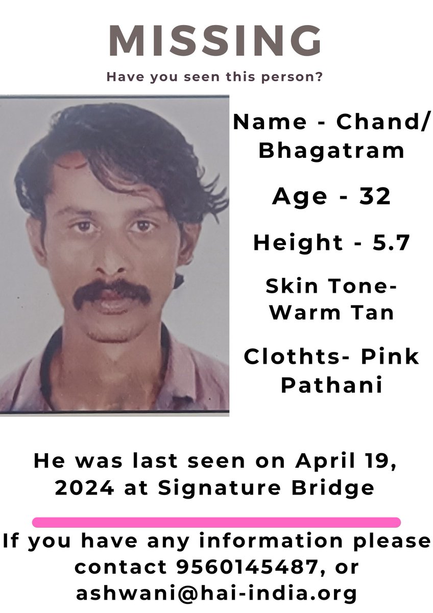 Mr Chand, a #refugee living in Signature Bridge camp, has been missing since 19 April. Please share the post widely to help @humanaidint trace him. @seriousfunnyguy @NAN_DINI_ @saket71 @Shrimaan @Aabhas24 @YoSwaroop @ARanganathan72