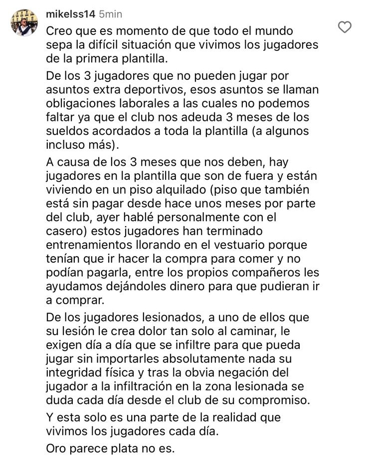 🔥Aquí tenéis la chispa. Al habla Mikel, capitán del @cdacerooficial: 'El club nos adeuda 3 meses de sueldos [...] Algunos han terminado entrenamientos llorando porque no tenían para comer' 'Esta es solo parte de la realidad'. Mañana mucho más, y no mejor, en @TotEsport914 📻