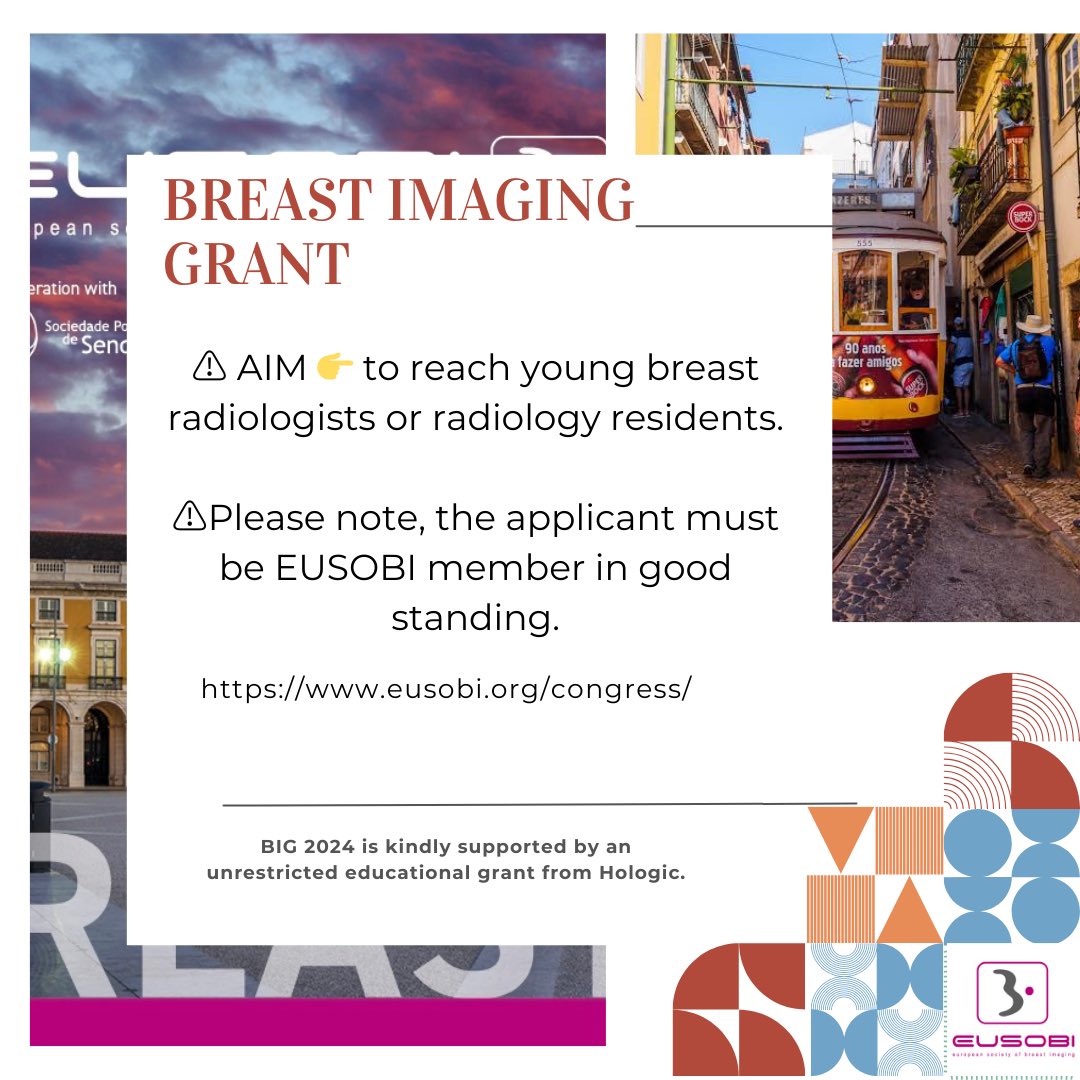📣📣📣BREAST IMAGING GRANT 2024📣📣📣 ⏰APPLICATION IS OPEN UNTIL MAY 31‼️ Details in the post and in our website👆🏼👆🏼 eusobi.org/congress/ See u in Lisbon/ Portugal ✨✨ #radiology #breastimaging #congress #EUSOBI2024 #lisbon #portugal #CME #lisboa 🇵🇹