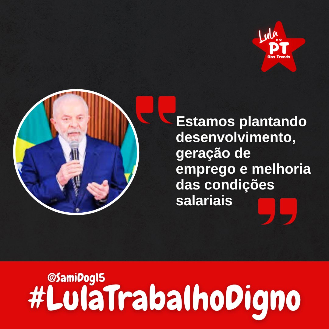 É inegável que Lula está trazendo mais investimentos para o país e melhorando as condições de vida do povo brasileiro. Só não vê quem não quer. Cadê o povo que fez o L para me desejar bom sábado? #LulaTrabalhoDigno #FazOL
