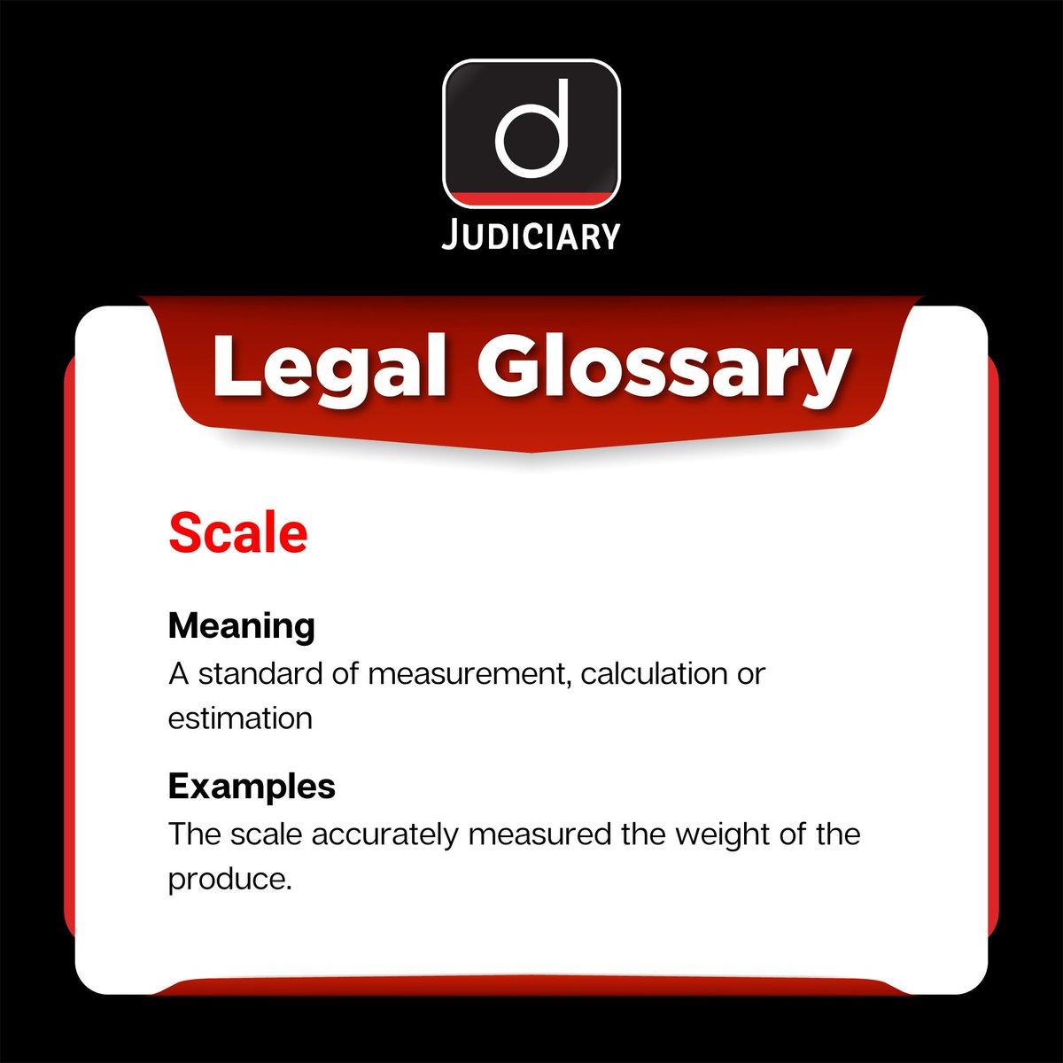 न्यायिक शब्दावली (Legal Glossary) में आज का शब्द है - पैमाना/मापमान (Scale)
 .
#legal #law #legalstudies #lawindia #lawdictionary #supremecourt #lawstudent #india #judiciary #indianlaw #indianjudiciary #lawadvocates #drishtilegal #drishtilaw #DrishtiJudiciary