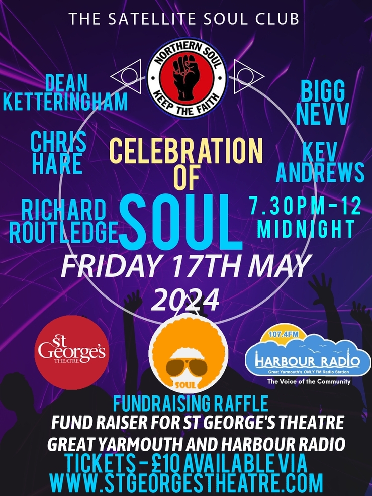 Only two week until 5 fantastic DJs provide the best in Northern Soul, Tamla Motown, R&B, 70s,80s & 90s soul and the very best Disco classics!

😎 Celebration of Soul
📅 Friday 17th May
🕰️ 7.30pm to Midnight
📍 St George's Theatre
stgeorgestheatre.ticketsolve.com/.../shows/8736…