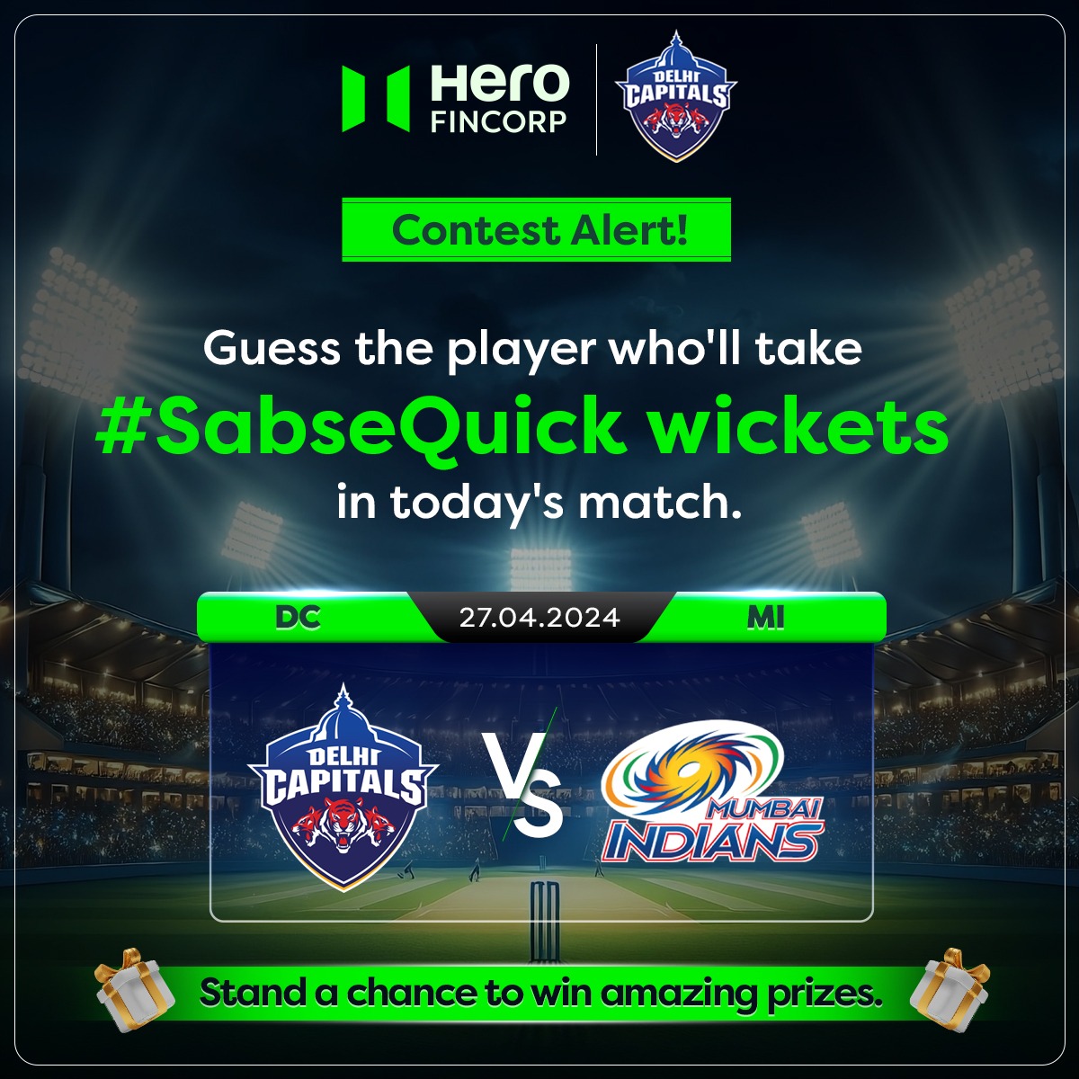 Calling all cricket enthusiasts! Predict and comment the wicket-snatching player and win big with Hero FinCorp! Comment down your prediction, tag your friends and follow us on all the social media platforms. 💁‍♀️ #HeroFinCorp #SabseQuickWickets #ContestAlert #DCvMI #TATAIPL20