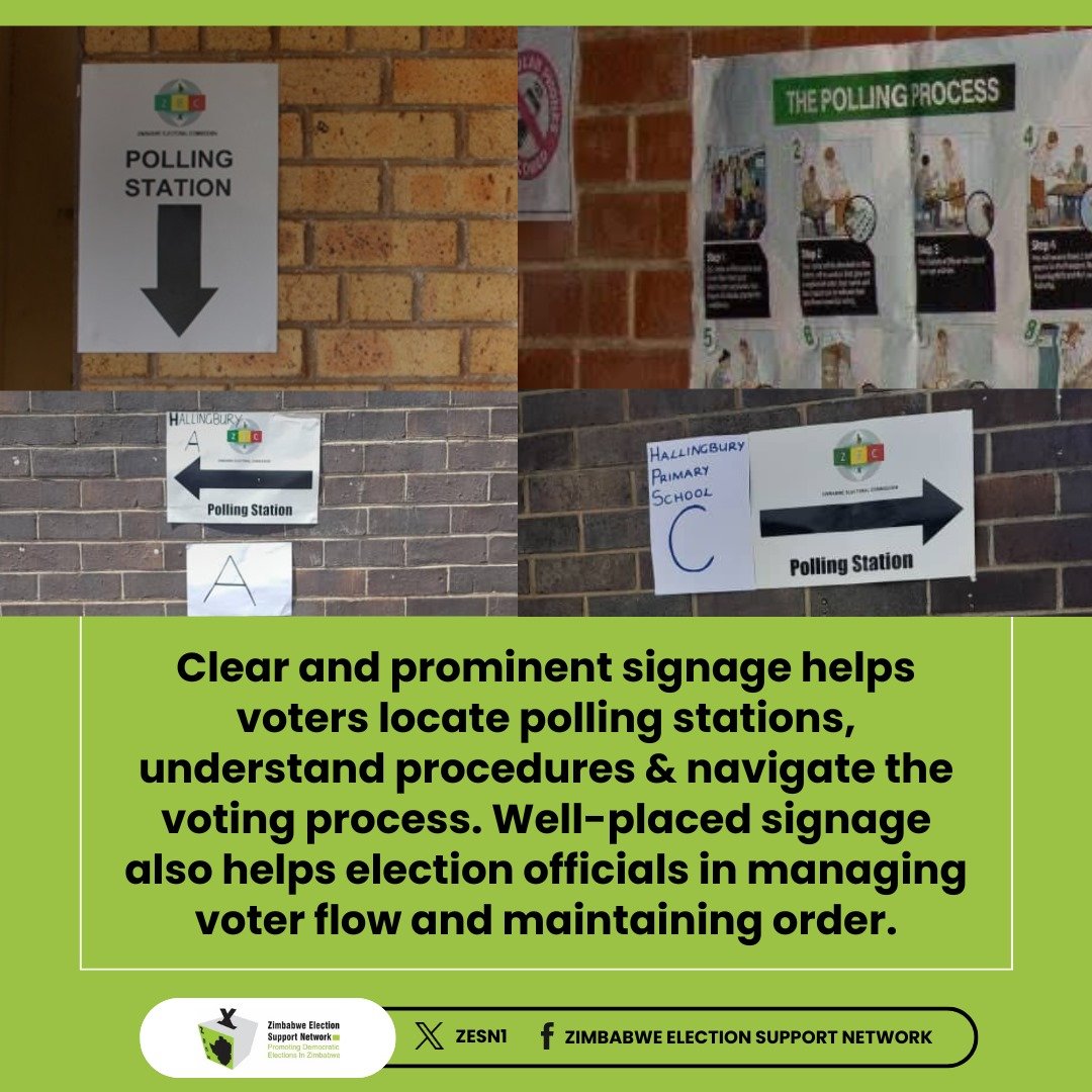 ZESN observers reported that @ZECzim has put clear signage at all polling stations @monitorszim @TrustZim @EFZZIMBABWE @DeafZimTrust @deafwomenzim @habakkuktrust @YetTrust @WCOZIMBABWE @NYDT1 @ZimMediaReview @OpenParlyZw @ZBCNewsonline @StarfmZimbabwe @ZiFMStereo @RindaiVava
