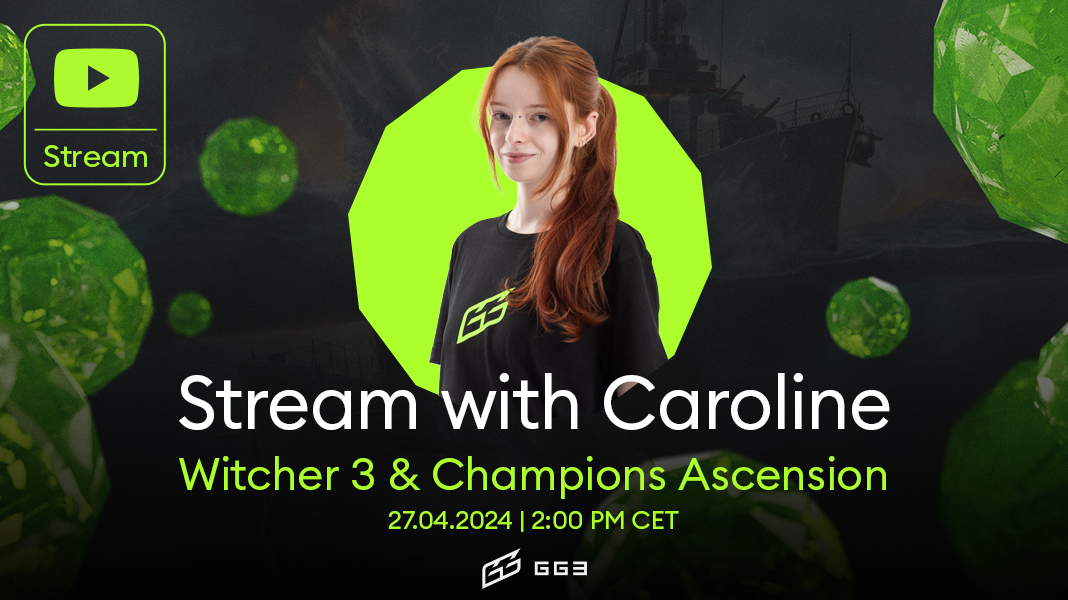 Join the next #GG3 Stream! Today, Carolina has prepared an exciting lineup for you: 🎮 Witcher 3. @witchergame 🎮 Champions Ascension @ChampionsIO Don't miss out! Join us today at 2:00 PM CET! Only 1 hour 30 min left! 🚀