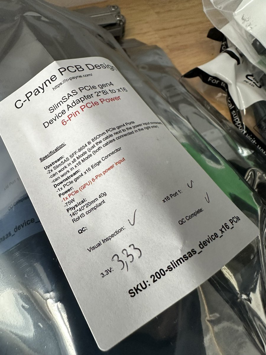 I am excited that the C-Payne Host and Device Adapters arrived safely all the way from #Germany! Thanks C-Payne for the awesome packaging! 

Now my next multi-GPU vast.ai rig will be super stable on pcie Gen 4.0…

#ai #vastai #rtx4090 #ThreeFoxCo