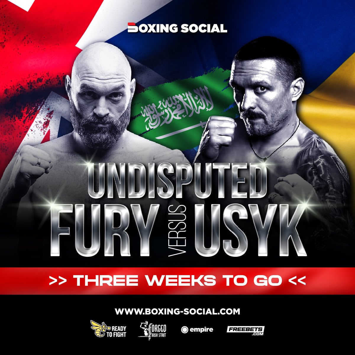 𝐓𝐇𝐑𝐄𝐄 𝐖𝐄𝐄𝐊𝐒 𝐓𝐎 𝐆𝐎 ⏳ Just 3 weeks to go until Tyson Fury and Oleksandr Usyk battle it out for the undisputed heavyweight world titles!🇸🇦 Who wins?👇 #FuryUsyk #Boxing