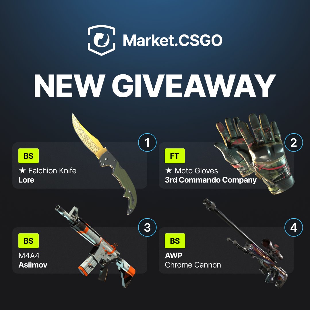 Join the new Giveaway 🎉

To enter:
▶️ Follow @MarketCSGOcom
🔁 RT
📝 Tag at least one of your teammates in the comments 🫂

The Giveaway ends on May 4 🌸

#CS2