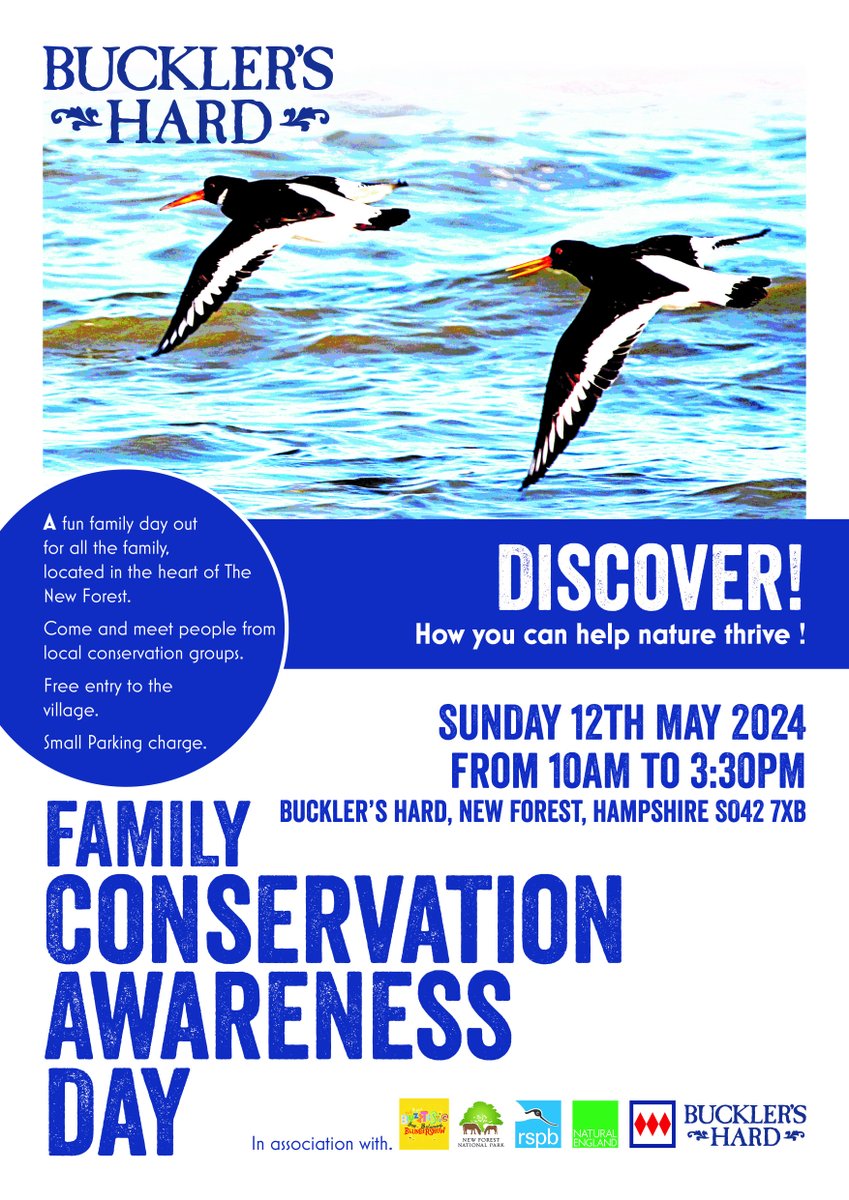 Our rangers will be at Buckler's Hard Family Conservation Awareness Day on 12 May. The event is free! Come along and find out how you can help nature thrive in the New Forest 💚 Find out more on our website: newforestnpa.gov.uk/event/bucklers…