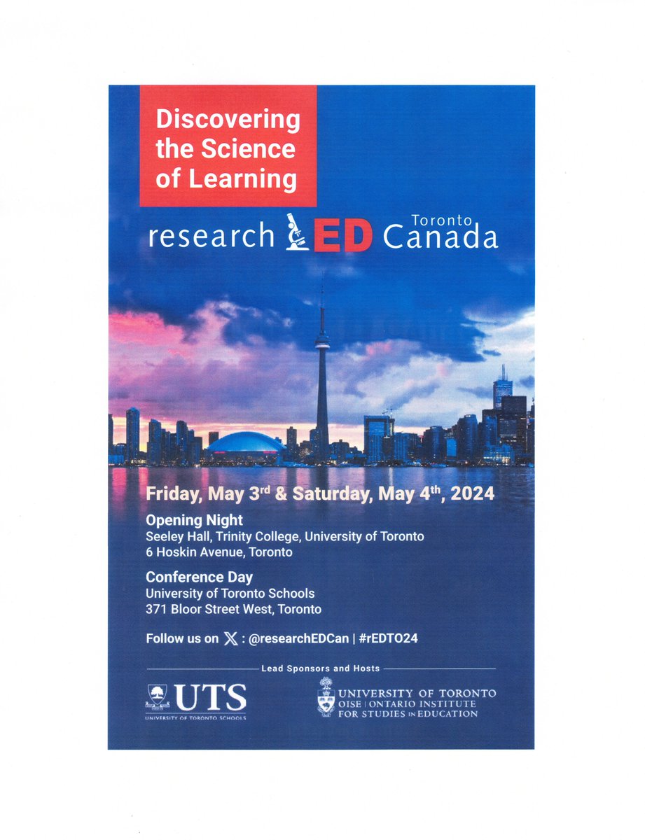 Sneak Peak - at researchED Toronto (May 3-4/24 Schedule of Speakers and Sessions. Study the Schedule and come prepared because you have many difficult decisions to make. Cloning is not an option. I've attemptedit, several times #cdned #ONTed Look here shorturl.at/ekLS3