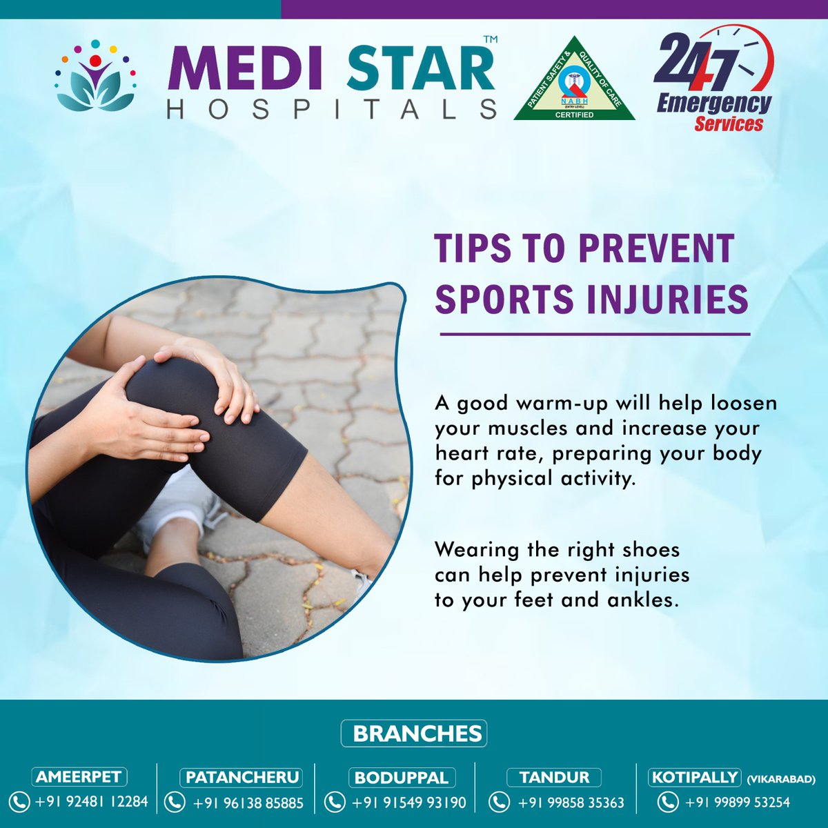 Tips To Prevent Sports Injuries

#SportsInjury #KneeInjury #AnkleInjury #Recovery #StressFracture #BoneInjury #RestAndRecovery #Medistarhospitals1 #Medistarhospitals