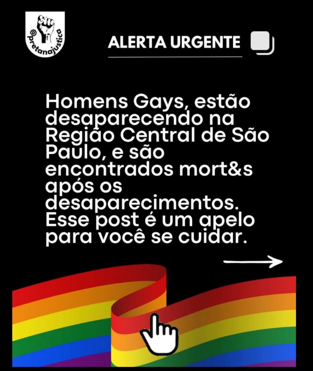 Bom dia amigos. Aqui fica um alerta não só aos homens gays de SP mas de todo o Brasil Homens estão sendo atraídos por criminosos, através de apps de relacionamento, sendo assaltados e assassinados Não dá para não associar a violência que está acontecendo contra as minorias…