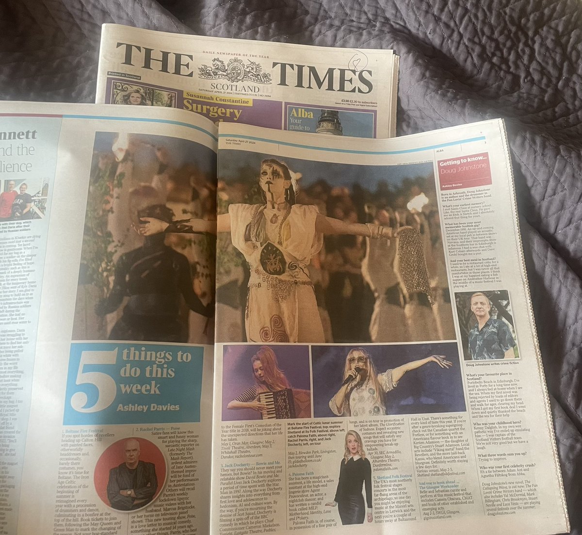 Buy today’s @timesscotland (Alba section) for tips on fun things to do in Scotland next week: Beltane Fire Festival @rachelparris on tour @mrjackdocherty on tour with Bowie and Me @Palomafaith on tour @shetlandfolk @doug_johnstone thetimes.co.uk/article/five-t…