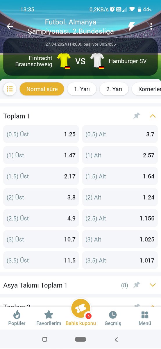 #maçönü 1

Almanya 🇩🇪 2..lig

Braunschweig - Hamburg

Karşılıklı goller ile üste gider.

2.5 üst ideal (g9)

Kg var ideal (g9)

Ev sürpriz yapabilir

Ev 1 üst ideal (g10)

Ev kazanır ve 2.5 üst olur Tekli alınır.. Oran 4.00

Bol şanss