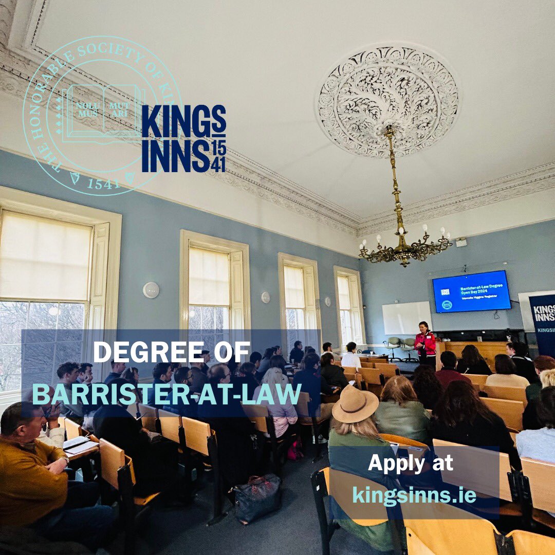 The degree of Barrister-at-Law is a professional training that enables students to choose different career paths in the Bar, private or public sectors after graduation. Learn more & Apply now 👉 kingsinns.ie/education/barr… #BarristerAtLaw #KingsInns #StudyLaw