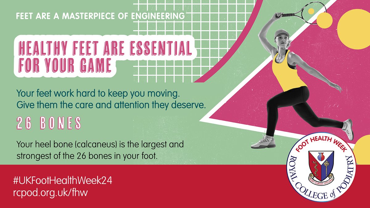 Did you know that each foot is made up of 26 bones? The calcaneus (heel bone) is the largest and strongest of the bones in your foot. #UKFootHealthWeek24