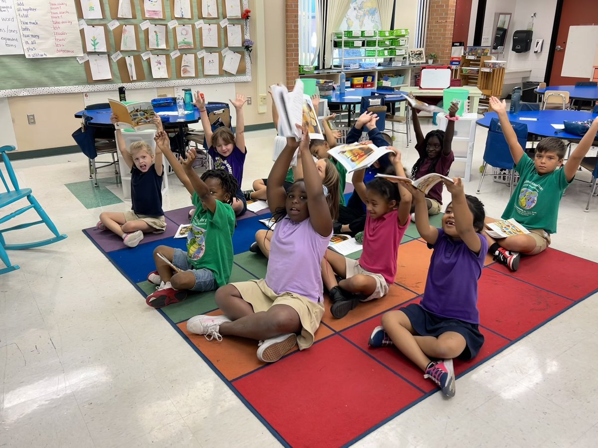 Here, first grade students are using movement to comprehend the meaning of new words, “contest” and “hoist” before reading a new chapter in their @Amplify Skills reader.