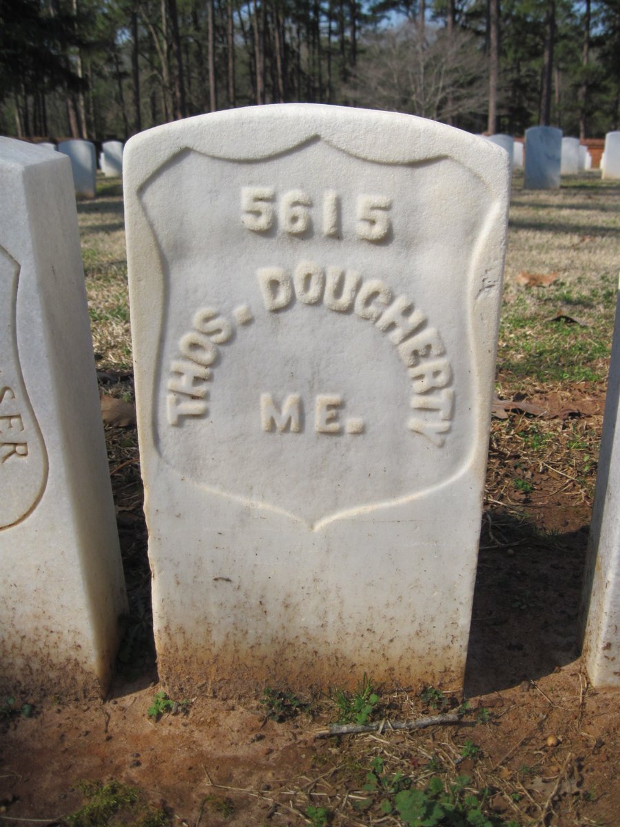 Grave of Thomas Dougherty @andeNHS. He emigrated aged 18 in 1845, marrying his wife Mary in Boston in 1847. In 1863 he enlisted as a substitute, but was captured in 1864. Mary, now a widow, returned to #Donegal, living out her days on Malin St, #Carndonagh. #AndersonvilleIrish