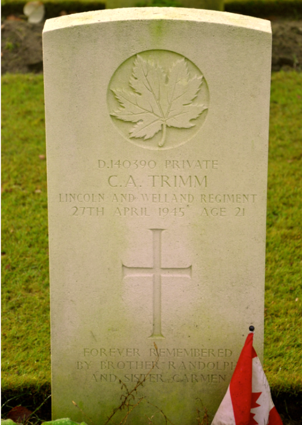 🇨🇦 27 April 1945. Canadian Pte. Clarence Alvin Trimm, Lincoln and Welland Regiment, R.C.I.C. is hit in the abdomen by MG fire near Bad Zwischenahn, Germany, in the push towards the Weser river. He will die of his wounds later that evening, aged 21. Clarence was just one of…