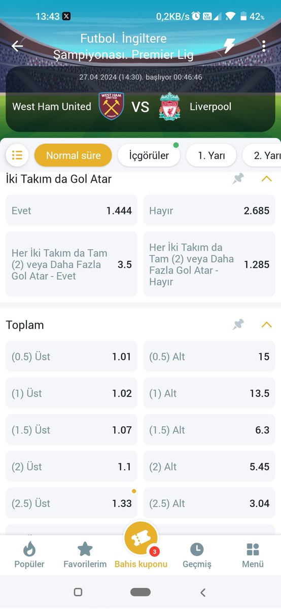 #maçönü 3

İngiltere 🏴󠁧󠁢󠁥󠁮󠁧󠁿

West Ham - Liverpool

Karşılıklı goller ile üste gider.

2.5 üst ideal (g10)

Kg var ideal (g9)

Liverpool kazanır ve 3.5 üst olur tekli alınır

Bol şanss