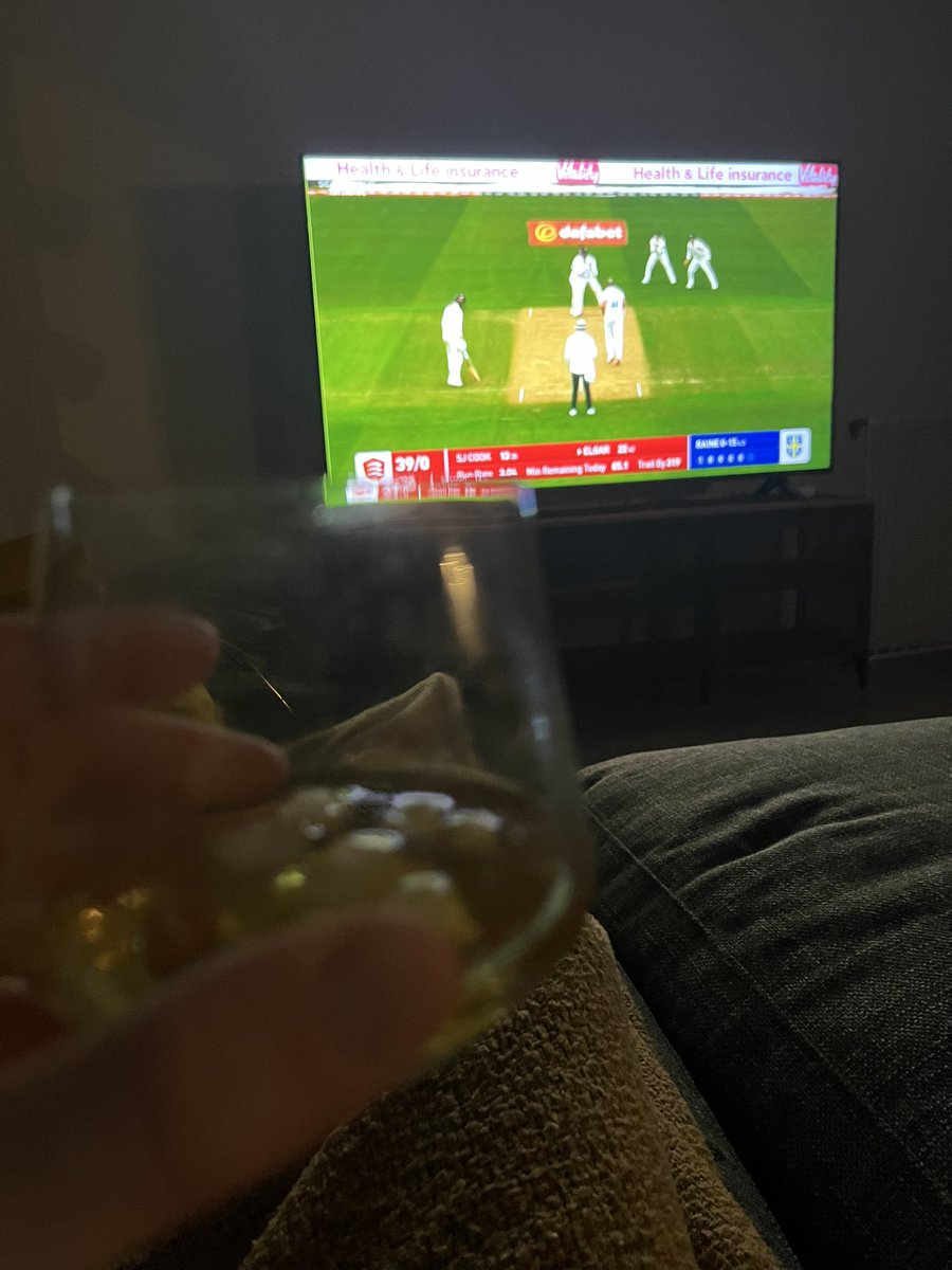 Nothing better than being curled up on the sofa on a cool 19 degree autumn evening in WA, with a brandy and @DurhamCricket on the box 😃 #CountyChampionship #ForTheNorth
