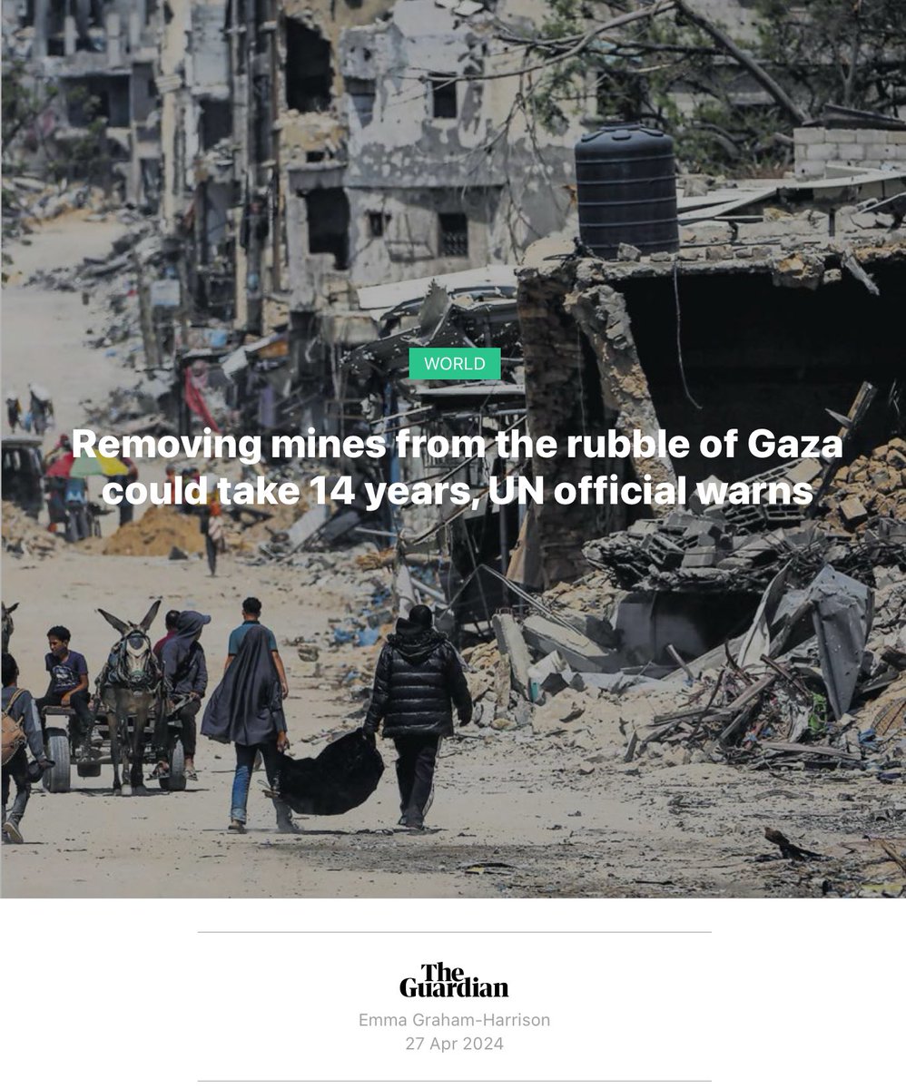 “Israel’s war in Gaza has created 37 million tonnes of debris, much of it laced with unexploded bombs, which could take more than a decade to remove, a top UN mine clearance official said.” A staggering amount of devastation, it’s hard to think of what life beyond the war can…