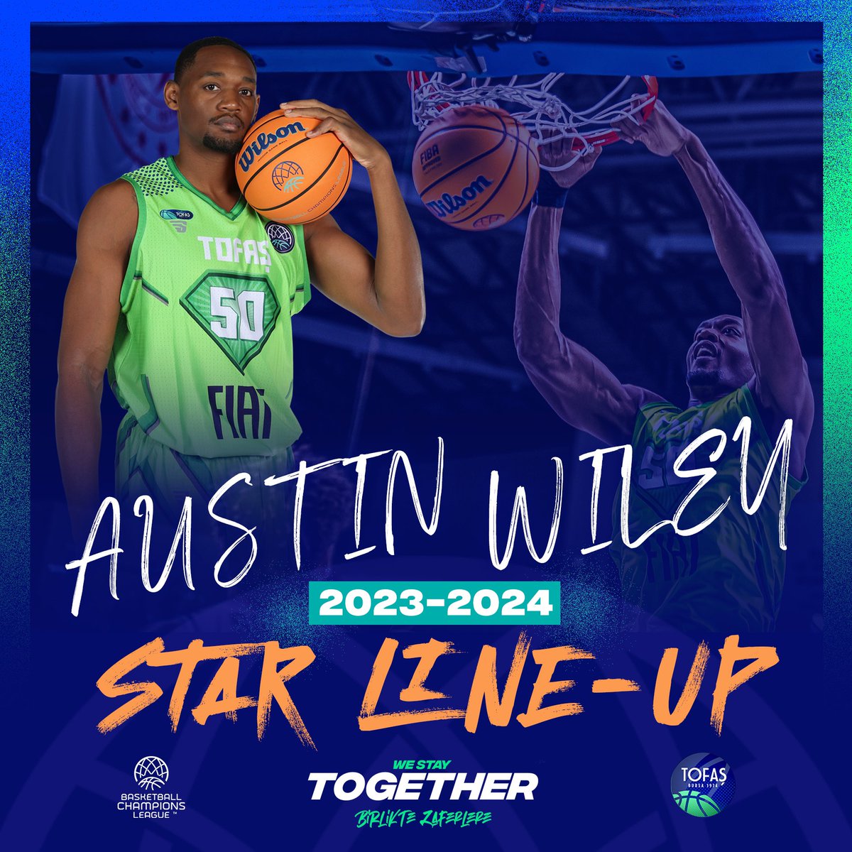⭐ #Basketball 𝐒𝐭𝐚𝐫-𝐋𝐢𝐧𝐞𝐮𝐩 𝟐𝟎𝟐𝟑/𝟐𝟎𝟐𝟒! l Birleşik Amerikalı pivotumuz Austin Wiley, Basketbol Şampiyonlar Ligi’nde 2023-2024 sezonunun ‘en iyi beşi’ine seçildi! @__Austinwiley50 👏 #WeStayTOGETHER I #BirlikteZaferlere