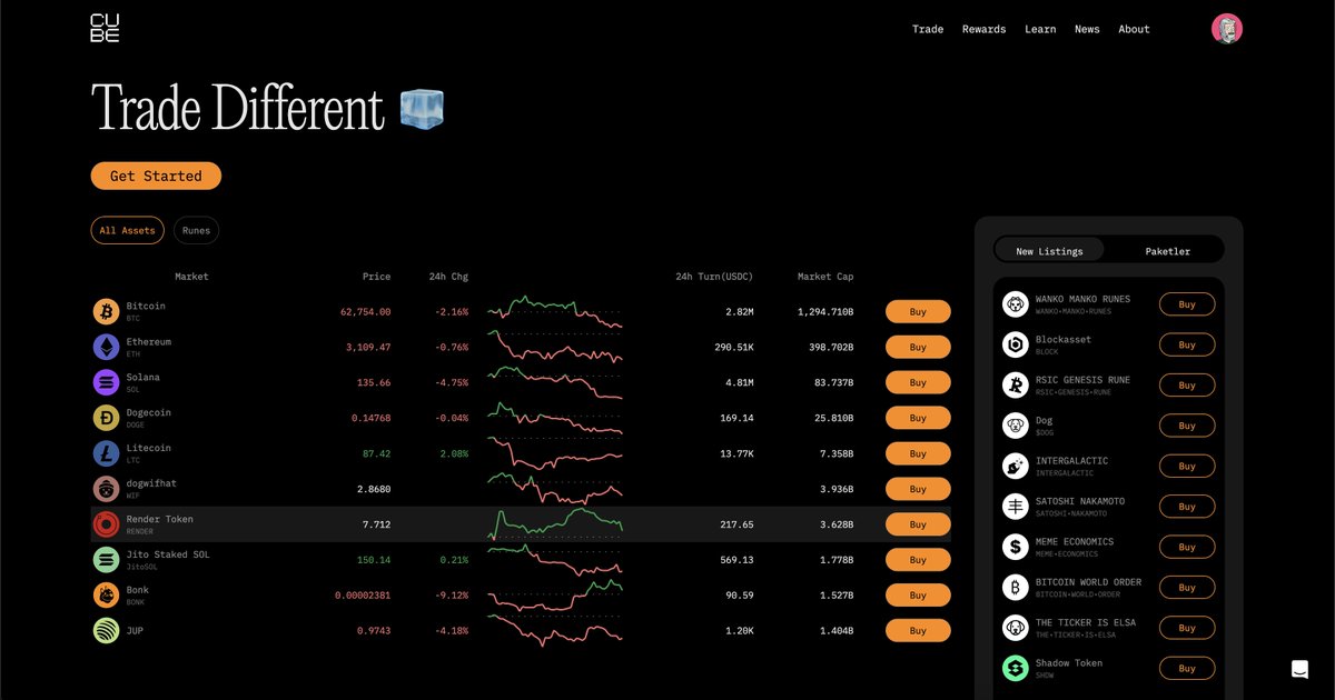 Günlük olarak girip @cubexch 'de check-in yapmayı unutmayın. Şu anda platformda ödül programı var, platform henüz çok yeni ve Runes tokenları bir tahtada trade etmek için de en iyi bir platform. Es geçmeyin 😉 cube.exchange/refer/ijFhdi