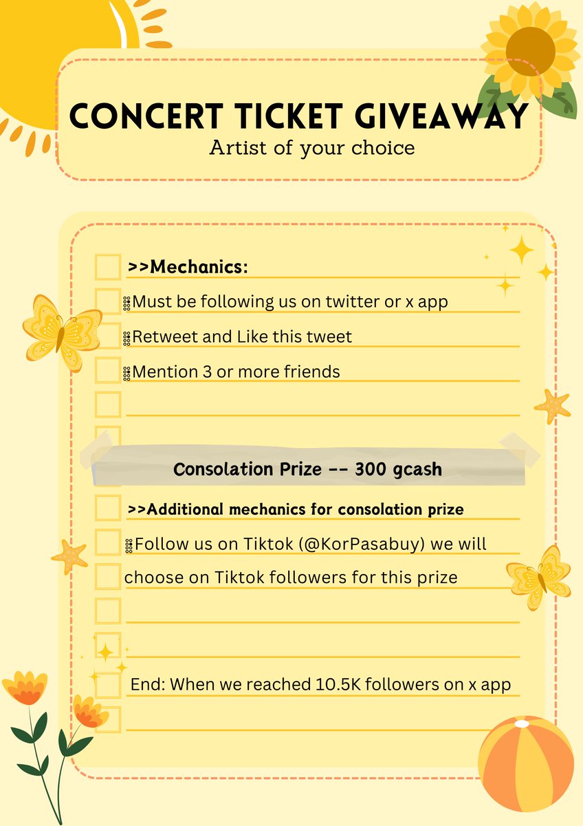 #KP_Giveaways CONCERT TICKET GIVEAWAY 🥳 1 Winner of Ticket: Artist of your choice! And 1 Winner for our Consolation Prize!❤️ See below for the mechanics!! Additional Mechanics: -Comment below also what concert or name of the artist you want to attend😊 We will be doing…