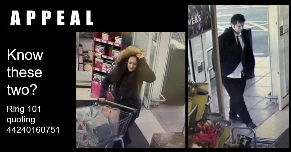 Do you know these two people? We want to identify them as part of enquiries into a shoplifting incident at Waitrose #EastCowes. It’s reported that a number of bottles of alcohol were stolen on the evening of 16 April. Contact us via 101 or online: orlo.uk/iwTKC