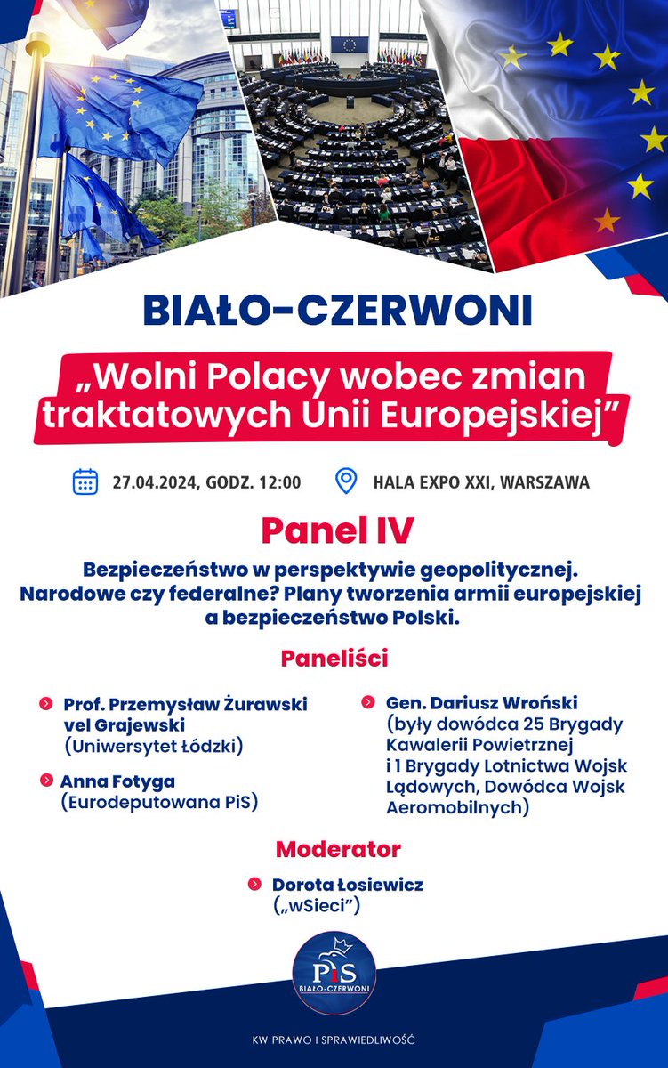 4️⃣ Panel IV #BiałoCzerwoni „Bezpieczeństwo w perspektywie geopolitycznej. Narodowe czy federalne? Plany tworzenia armii europejskiej a bezpieczeństwo Polski”.  
🔴 Zapraszamy do oglądania transmisji 🔗  youtube.com/live/vgsdyzDdG…
