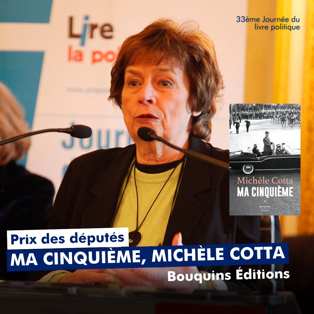 🏆Le prix des députés est attribué à Michèle Cotta (@cotta_mi) pour son ouvrage 'Ma cinquième' (@EdBouquins). #JLP2024 @lirelasociete @AssembleeNat