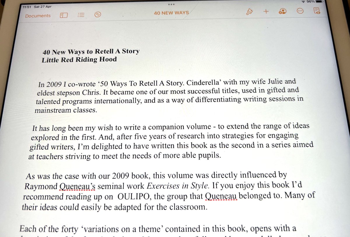 40 NEW WAYS TO RETELL A STORY The first draft is now almost complete. Will be releasing as a PDF download in a month or so! This is the second book in my new ‘Engaging Able Writers’ series. All my books can be found at alanpeat.com #literacy #educhat #gifted