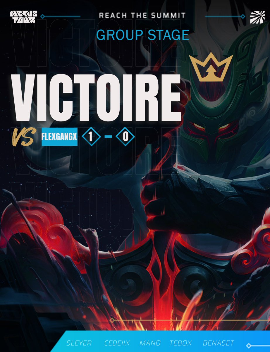 Première victoire pour nous !

On est en 1-0 dans le groupe, grâce à une superbe game 🔥

#ReachTheSummit