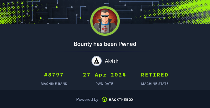 🛡️365 Days of Hacking🛡️ 🔒 Day [118] 🧩 Machine: [Bounty-HTB] 🌟 Difficulty: [Easy] 🔍 Summary: [While enumerating, found an upload form. RCE by uploading ASP code with some tricks. Then, escalated privileges to administrator using the 'ms10_092_schelevator' Kernel Exploit.]