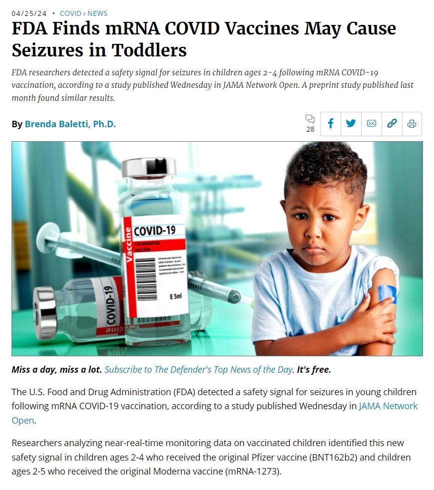 The U.S. FDA detected a safety signal for seizures in young children following mRNA Covid-19 vaccination, according to a study published Wednesday. Researchers also identified a safety signal for myocarditis or pericarditis following the Pfizer vaccine in adolescents aged 12-17.