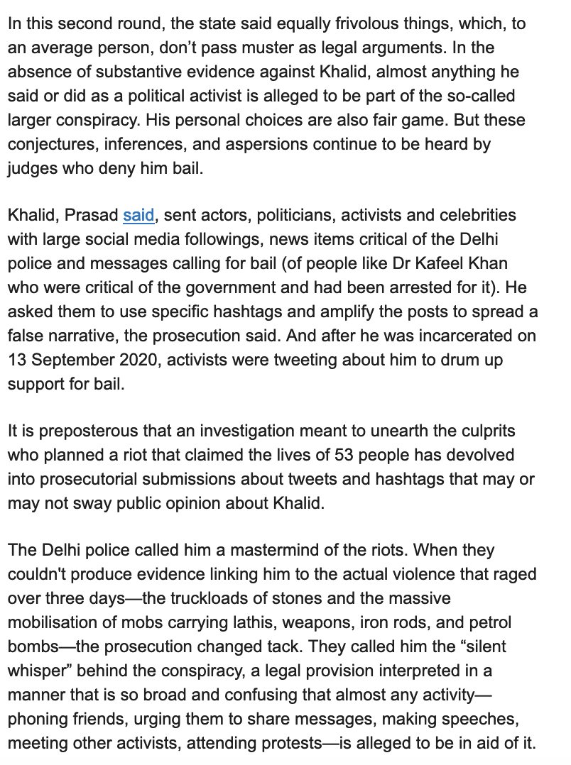 It is preposterous that an investigation meant to unearth who planned the Delhi violence that claimed the lives of 53 people has devolved into prosecutorial submissions concerning tweets & hashtags about #UmarKhalid. To read @betwasharma's note, subscribe article-14.com/subscribe