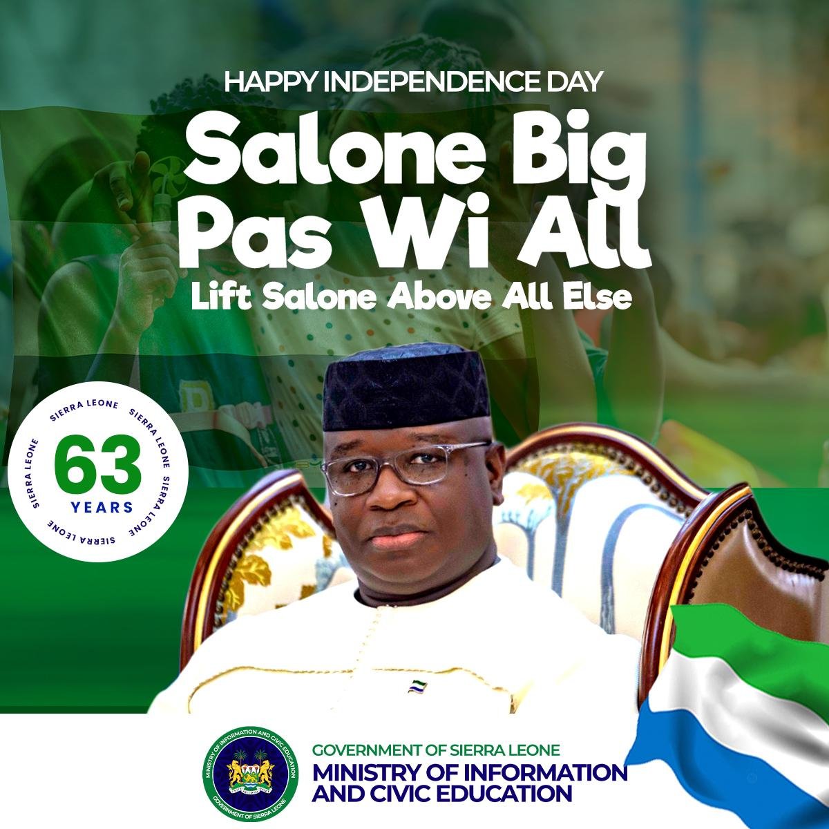 #SierraLeone celebrates 63 years of Independence today. Congratulations to us all. #SaloneAboveAllElse @USEmbFreetown @GERinSalone @UNSierraLeone @UKinSierraLeone #SaloneX #SaloneTwitter @PresidentBio @VP_Jalloh @dsengeh