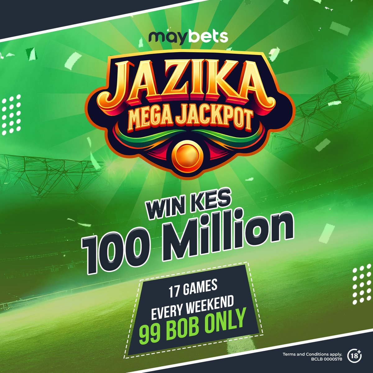 99 bob inaeza kuturn millionaire with #JazikaNaMaybets. Cashprize ni 100M