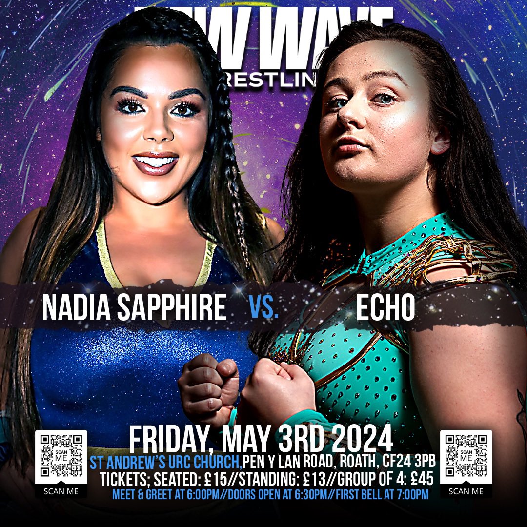 Match ANNOUNCEMENT 📣 This Friday Cardiff Native Nadia Sapphire makes her New Wave Wrestling debut! She goes one on one with Echo! 6 DAYS AWAY!! 27 seated t1ckets left 1 family Limited standing Come join us this FRIDAY!! ringsideworld.co.uk/event6755/new-…