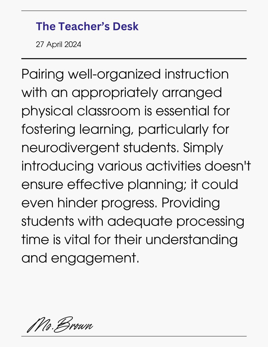 #EffectiveTeaching #InclusiveLearning #Neurodiversity #ClassroomDesign #StudentEngagement