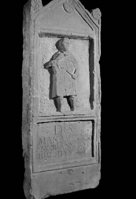 'To the spirits of the departed and of Marcus Cocceius Nonnus, aged 6; he lies buried here'. This #Roman tombstone was found near the Roman fort at Old Penrith in #Cumbria, #England. The relief is of a boy wearing a tunic, holding what are probably a palm branch & whip.