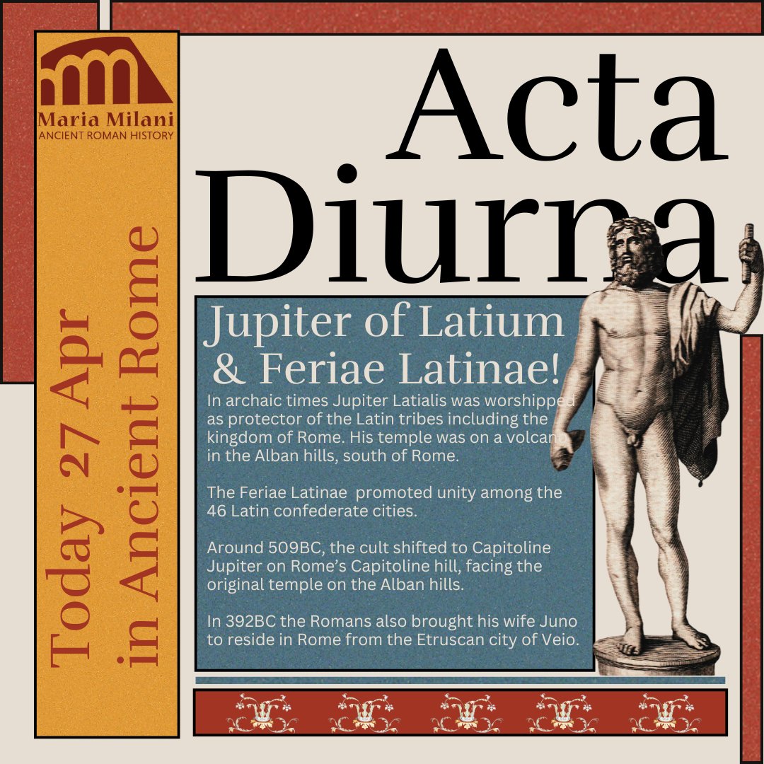 Today in #ancientRome we celebrated the Feriae Latinae and #Jupiter Latialis - participated by the 46 confederate Latin cities. The temple was on a volcano in the Alban hills. It had the original via Sacra, visible today. The #Capitoline temple of 509BC was built to face it.