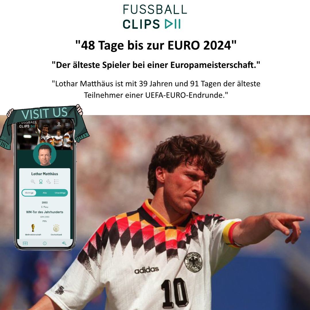 📲 Entdecke fussballclips.de 'Link in Bio'

'48 Tage bis zur EURO 2024'
'Der älteste Spieler bei einer Europameisterschaft.'

@dfb_team @433 @lotharmatthaus10
 #DFBTeam #FußballLegenden #Fußballgeschichte #Fußballeuropameisterschaft #fussballclips