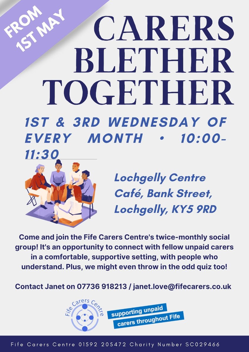 Carers Blether Together! @FifeCarers Centre's twice-monthly social group is an opportunity for unpaid carers to connect in a comfortable, supportive setting, with people who understand.  Contact janet.love@fifecarers.co.uk to find out more.