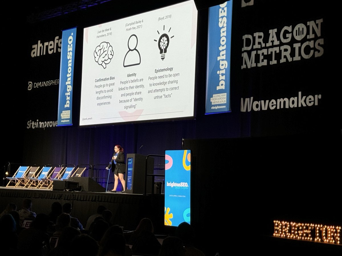 Had such a fantastic time talking about confirmation bias @brightonseo Searchers are always looking for information that confirms their preexisting beliefs. Google feeds into this and as SEOs we have a responsibility to mitigate the risks. Hope you all enjoyed it #brightonseo