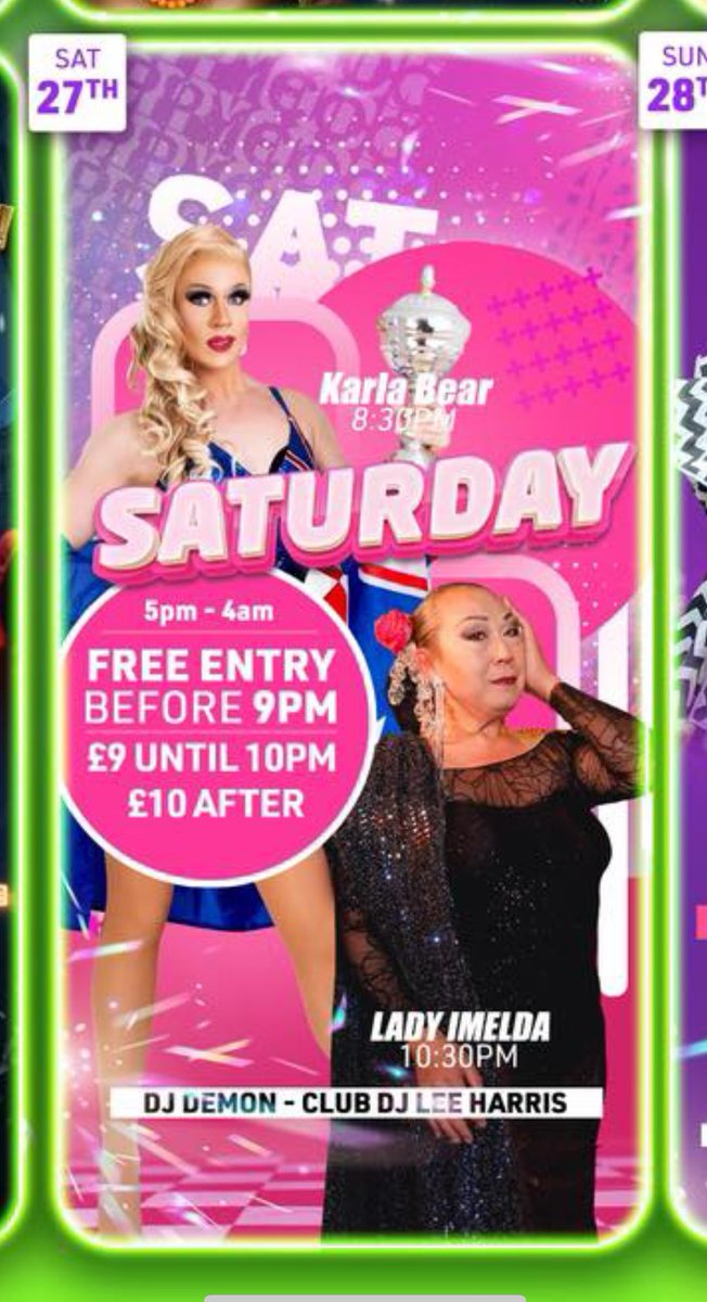 Saturday Night with @karlabearoz at 8:30pm & @ladyimelda at 10:30pm on our fabulous Cabaret stage! Free entry before 9pm. Both rooms open until 4am with Dj Demon & @leeharrisdj 🪩💃