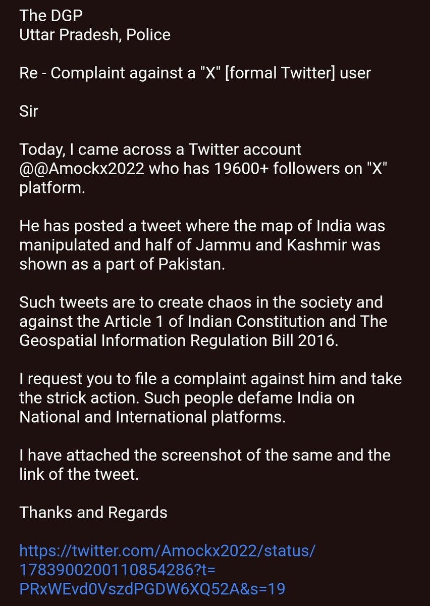 Hello Dear @Amockx2022 If you think that merely deleting the tweet will help you then you are a kid. You have challenged the integrity of India by posting a wrong map. Yesterday, I did an email to @dgpup and tomorrow I will file a physical complaint against you.