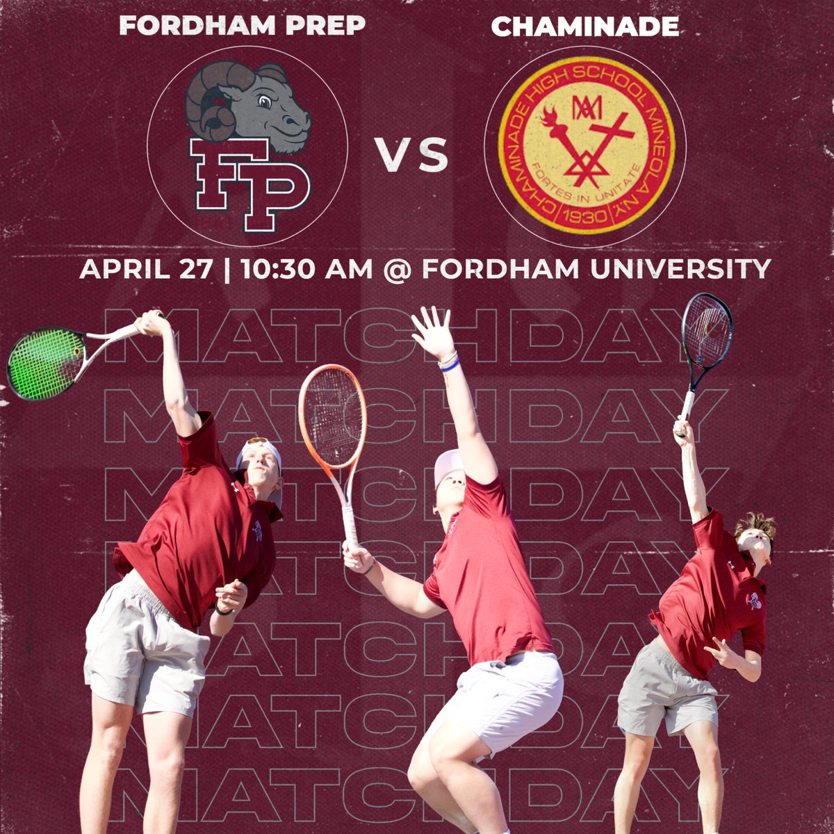 It’s Match Day! Good Luck to our @fordhamprep Tennis program at today’s match against @Chaminade_HS The JV Rams will compete at 9:00 AM and the Varsity will follow immediately afterwards at 10:30 AM Go Rams! 🐏🎾 #AMDG #GoRams #HomeOfChampions