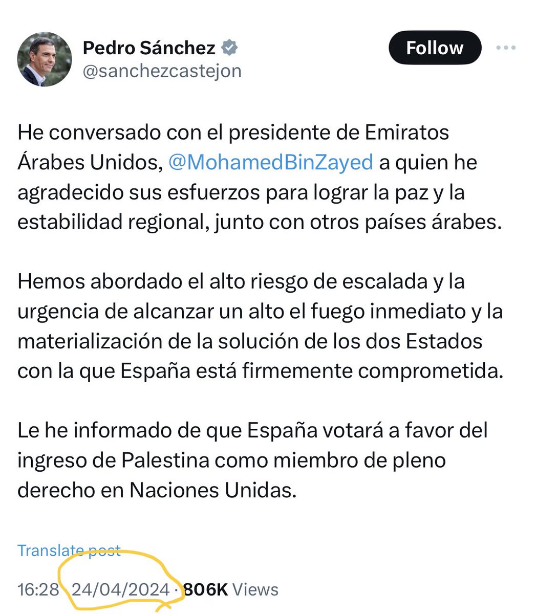 Interesting 2note that in da same day[=‘666’] Pedro Sanchez “paused” his mandate & spoke w  MBZ🇦🇪, in order 2 assure da ‘2States Solution’ & bring Palestine 🇵🇸 2🇺🇳…While Stoltenberg (leaving NATO) is playing the bad guy, Sanchez (new 2be NATOSG) is playing 😇 .Da 🎥 plays 🔁...